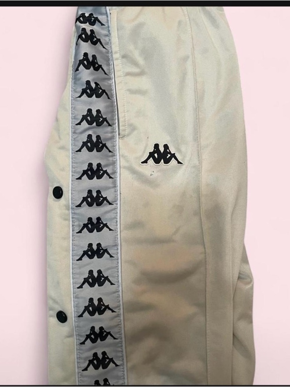 Kappa Unisex Beige Track Pants with Black Logo Tape